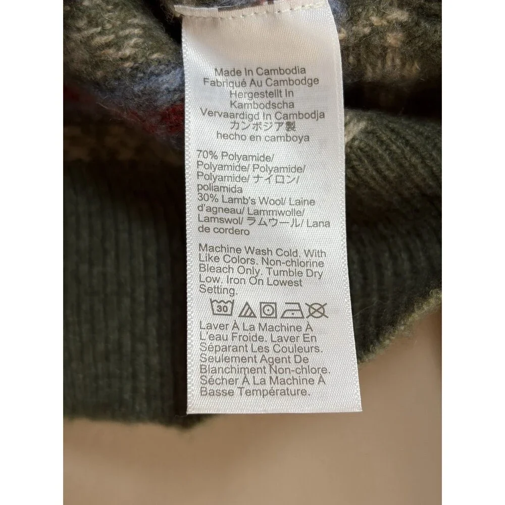 J. Crew Lambswool Blend Fair Isle Crewneck Sweater Mens Small Green Runs Small